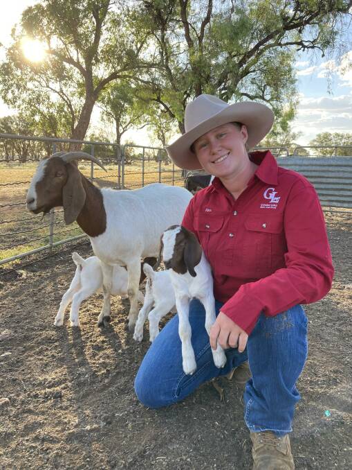 Healthy kids: As well as operating the Gundare Lane Boer goat stud at Augathella, Alice Sewell is in the second year of a vet science degree. Picture: Tracy Sewell.