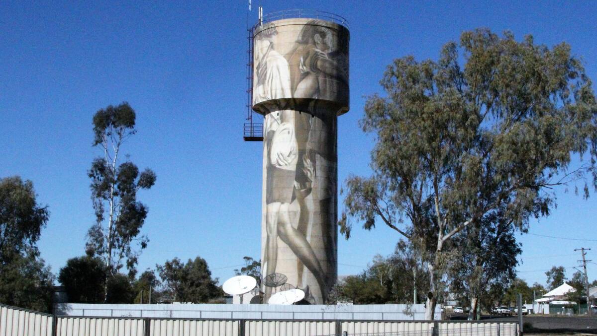 The community of Cunnamulla has already been working on town spirit, via a water tower mural. Picture - Sally Cripps.