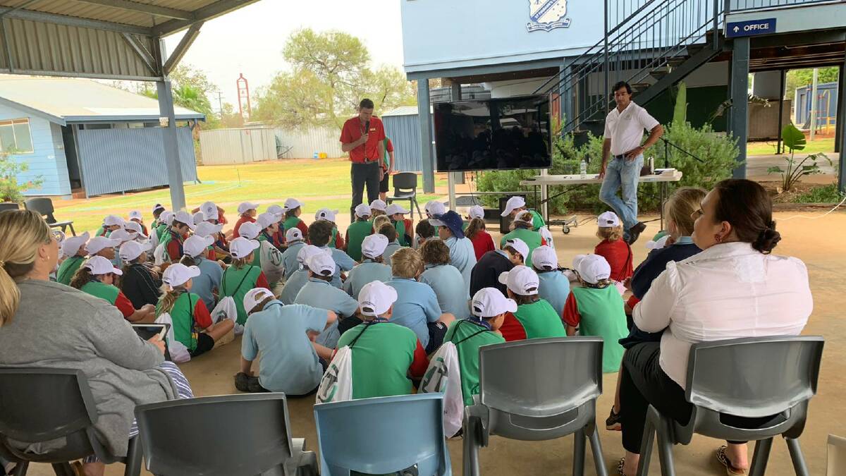 JT talked to a group of children at the Quilpie State College.