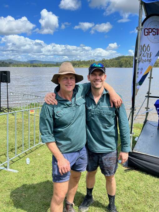BBC 1st VIII coaches Randall Martin and Scott Laidler at Wyaralong Dam.