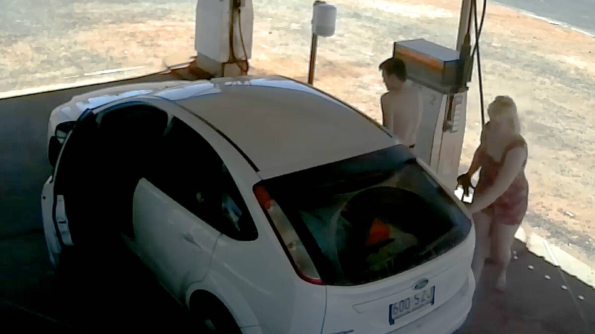 CCTV footage showing the Ford Focus and car occupants at the service station in Thargomindah.