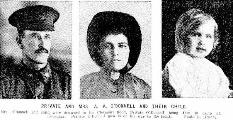 A newspaper clipping of Private O'Donnell and his family.