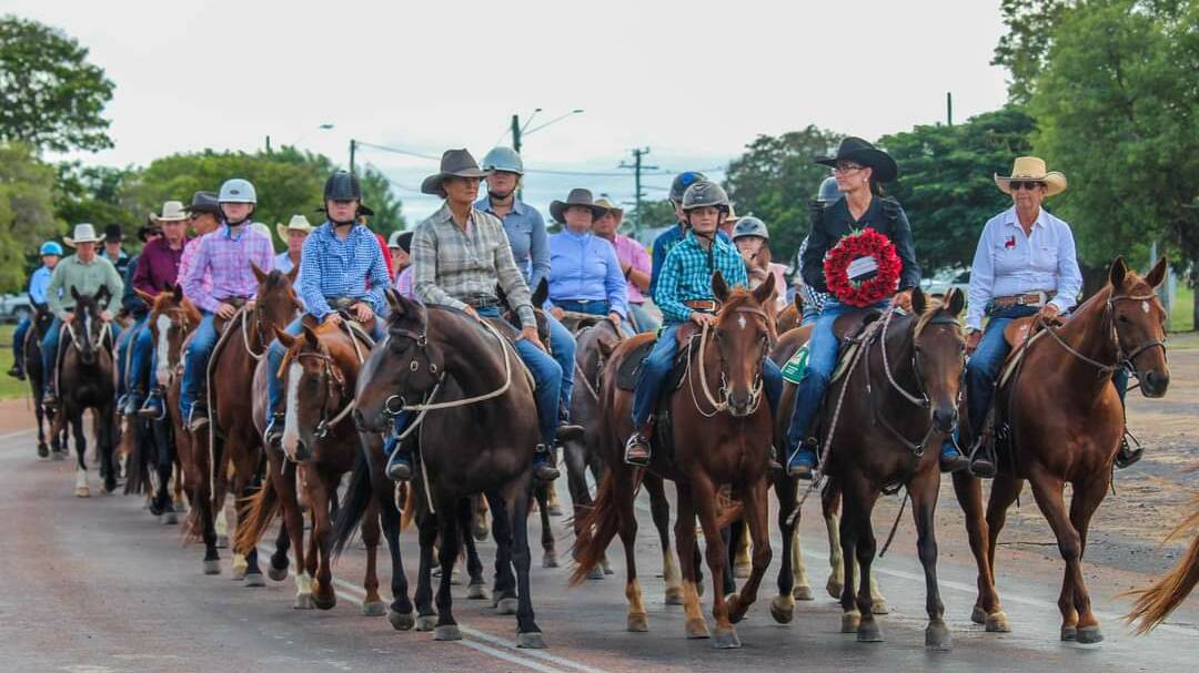 Campdraft 4 a Cause riders taking part in Hughenden's Anzac Day march. Pictures - Andrea Creagh.