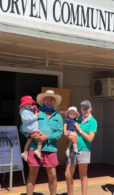 Morven graziers Darcy and Ashlee Gadbsy and their children were among those taking part in the drought recovery outreach day.