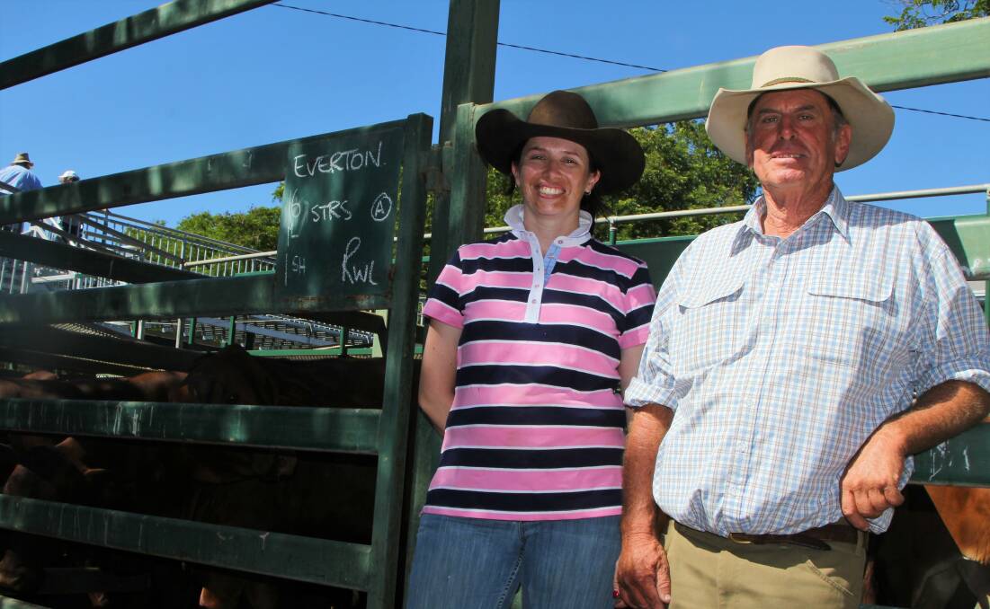 Theresa Murphy and her father, Bob Murphy, Everton, Aramac, were on hand to watch their Santa Gertrudis weaners sold at Blackall on Thursday.