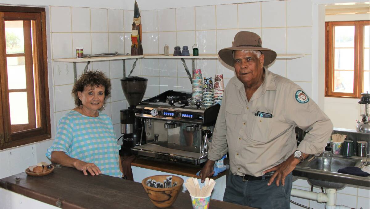 Smoko time: Don Rowlands, right, drops in for a quick cuppa, served up by wife Lyn from the new business. Picture: Sally Gall