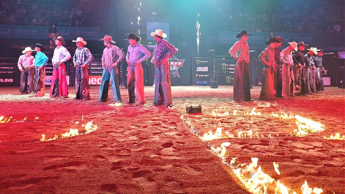 The PBR grand finals line-up on Friday night in Townsville. Pictures: Sally Gall