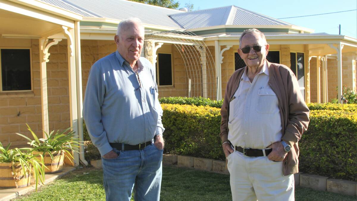 Bob Baker and Owen Stockwell planning the trucking company reunion in Blackall. Picture: Sally Gall