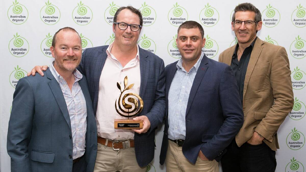 Arcadian Organic's Mack McGeechan, Alister Ferguson, Rick Vella, and Paul da Silva, with their award for certified organic food product of the year.
