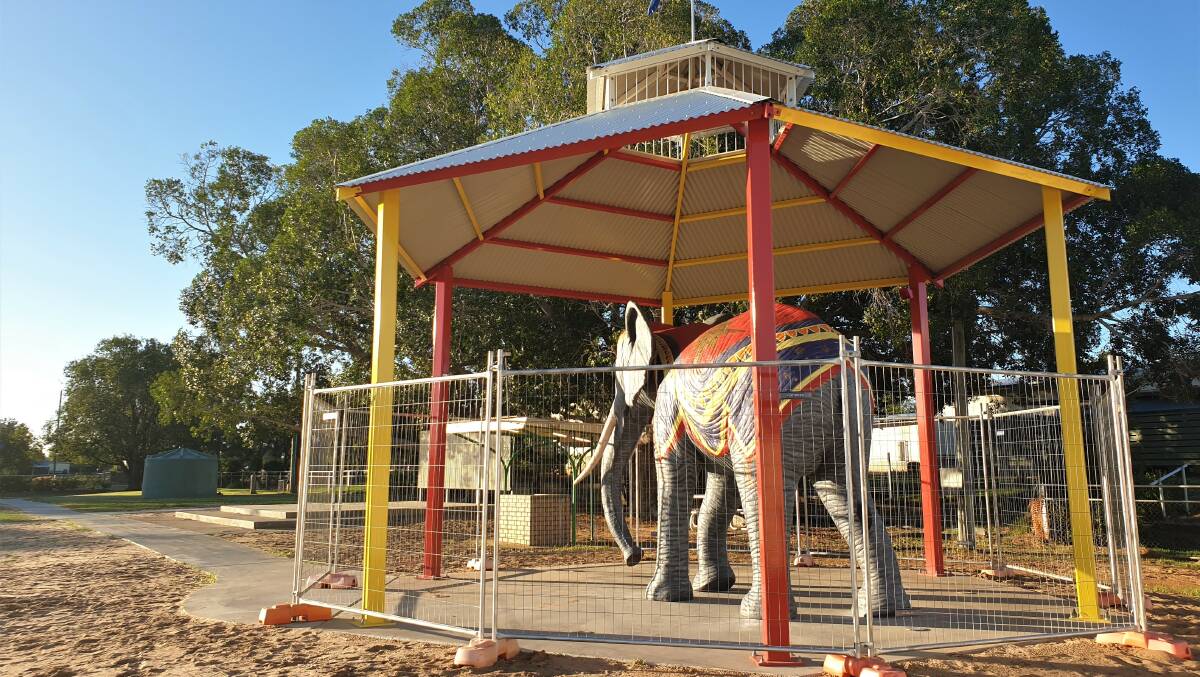 The fibreglass elephant has been installed in Banks Park beneath a purpose-built rotunda.