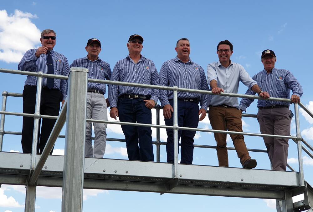 Murweh Shire CEO Neil Polglase, Cr Robert Eckel, Cr Paul Taylor, Mayor Shaun 'Zoro' Radnedge, Agriculture Minister and Maranoa MP David Littleproud, and Cr Mick McKellar at the opening of the Morven Rail Hub on Thursday. Pictures supplied.