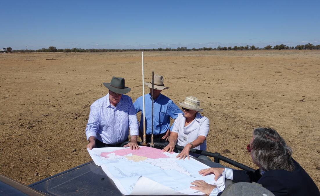 Queensland Agriculture Minister, Mark Furner with review panellists, Charles Burke and Ruth Wade, and new drought commissioner, Mark O'Brien, at Charleville. Photo supplied.