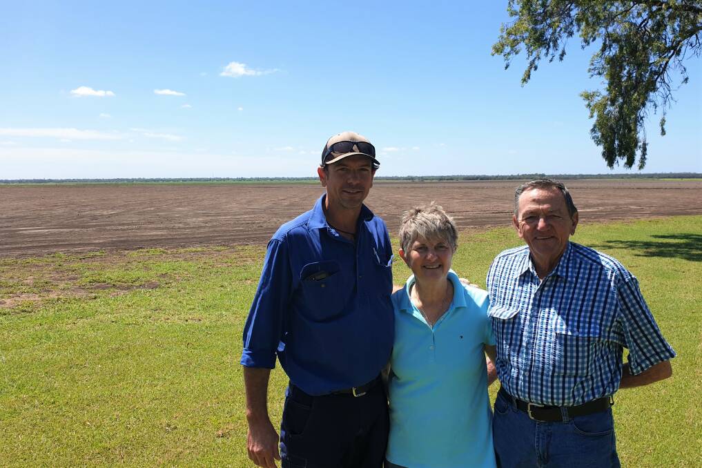 Cam, Julie and Andrew Geddes at home on their cotton property at Emerald.