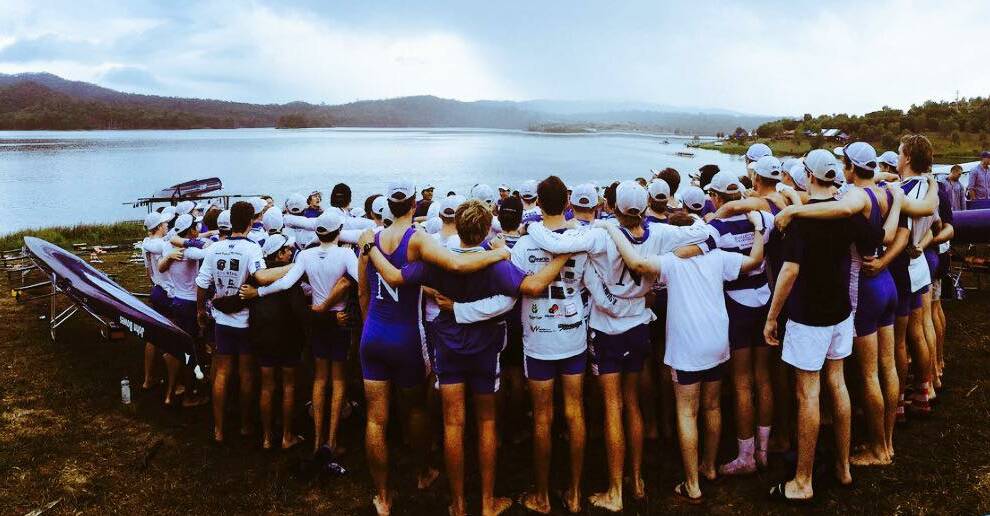 The St Joseph's Nudgee College rowing team celebrating at the conclusion of the GPS Head of the River regatta at Wyaralong on Saturday. Photo sourced from Facebook.
