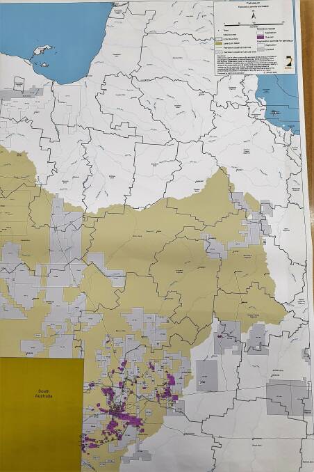 AgForce's map showing petroleum exploration permits and leases in the area that is the subject of the consultation.