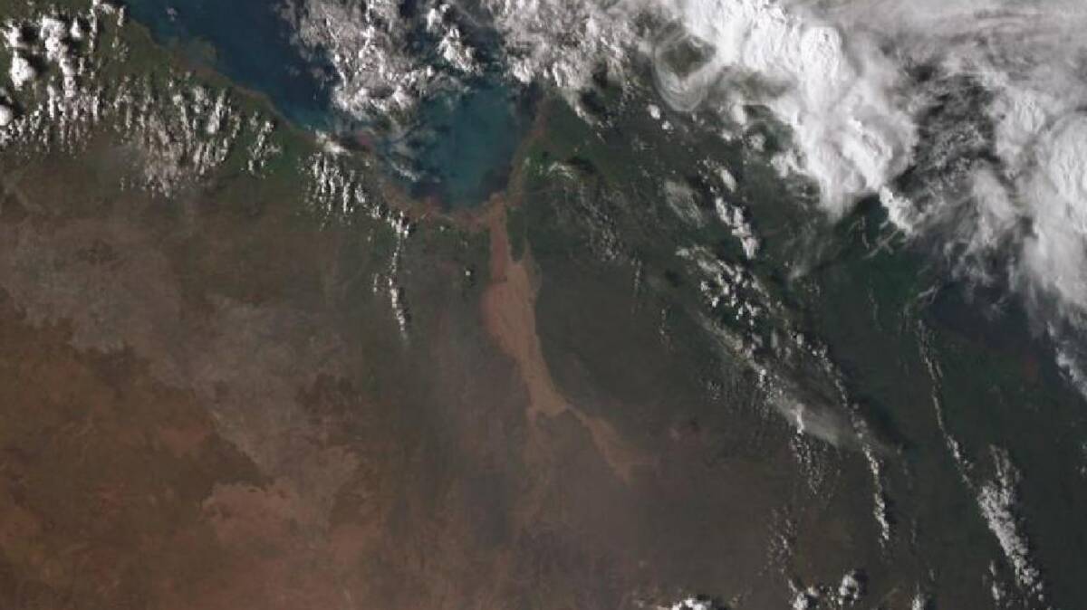 The huge expanse of floodwater in north west Queensland can easily be seen from space. Image - Bureau of Meteorology.