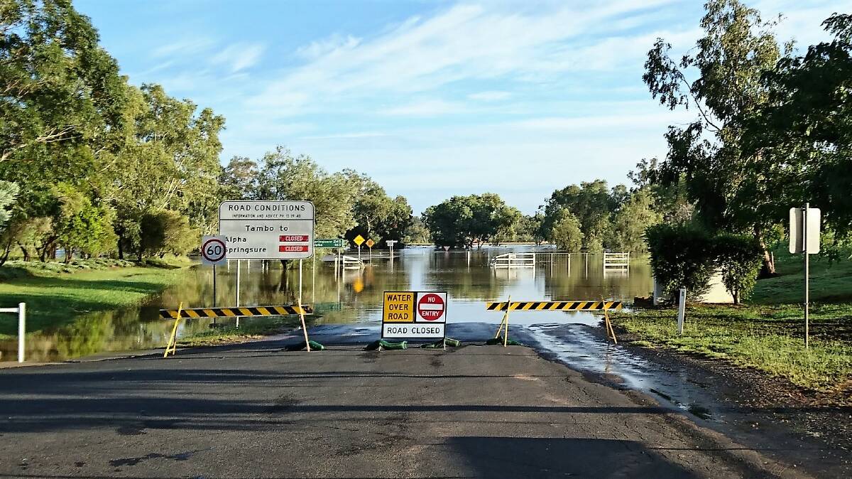 A minor flood in the Barcoo River headwaters at Tambo was a welcome sight on Saturday morning. Photos by Sally Cripps.