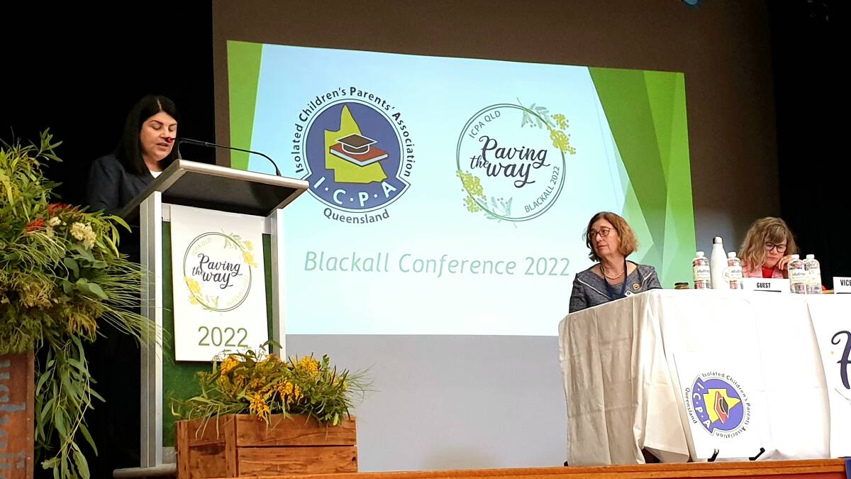 Queensland Education Minister Grace Grace speaking at the ICPA conference in Blackall on Wednesday. Picture: Sally Gall