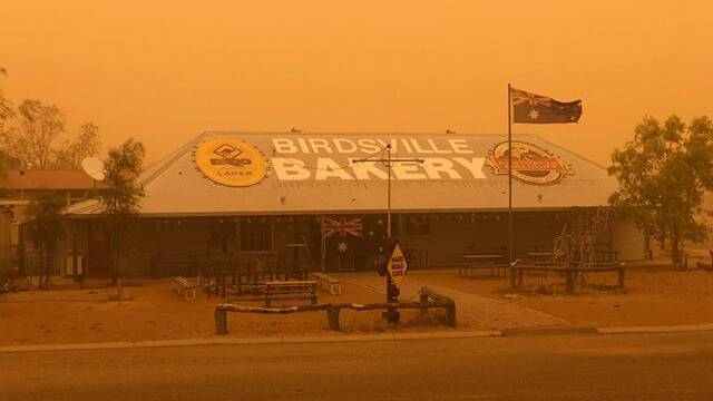 A photograph taken by Birdsville Bakery owner, Martin Josselyn, on Sunday morning, showing the orange quality to the dust.