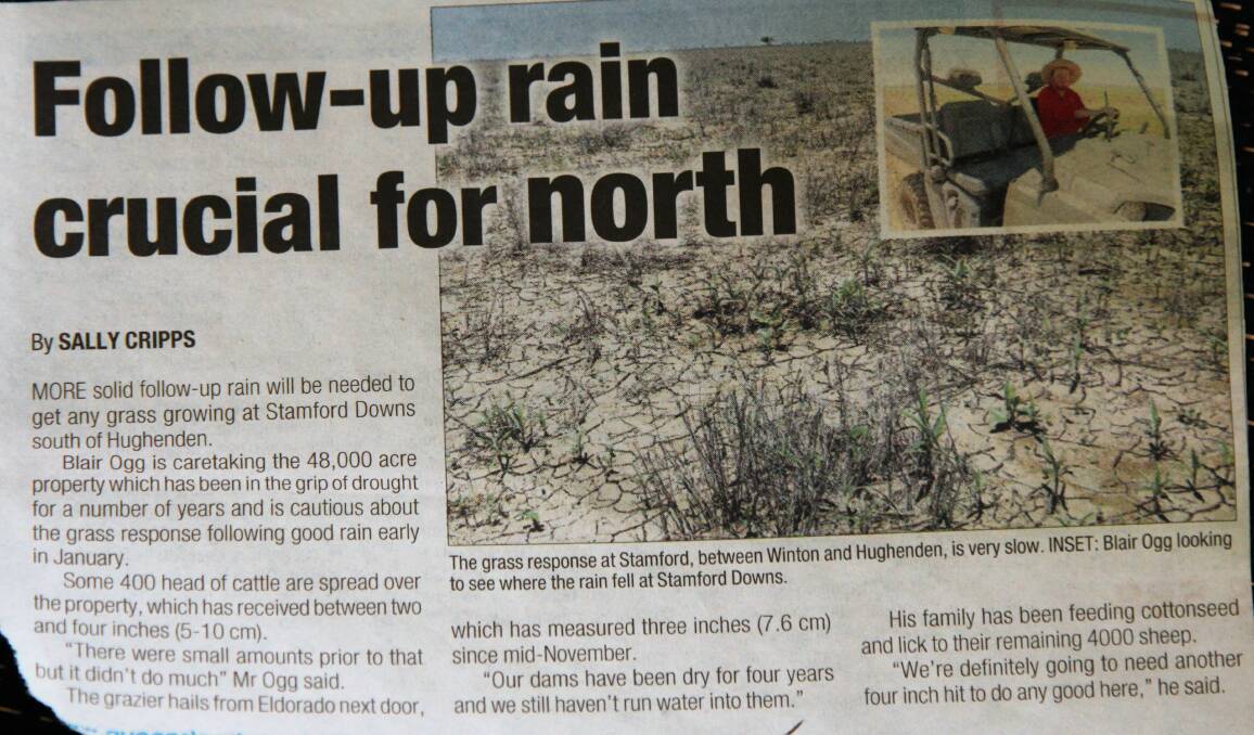 The story in the Queensland Country Life on January 29, 2015, after relief rain fell at Stamford.