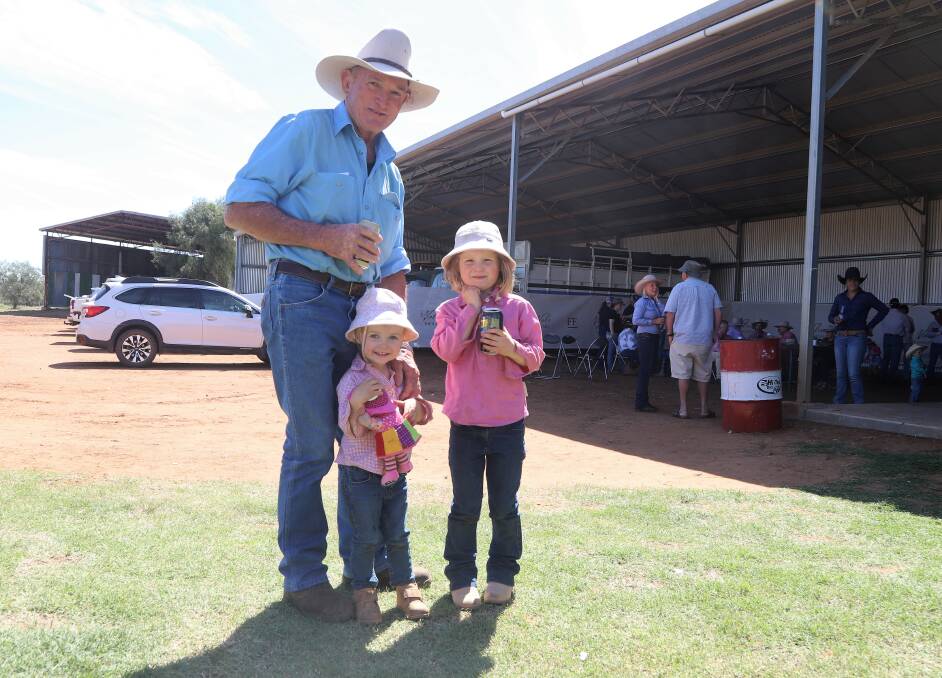 Paul Vetter, Cooladdi Park, Cooladdi, the purchaser of the second-top priced bull, had grandaughters Emily Packham, Toogoolawah, and Sophia Holcombe, Toowoomba, out for a visit.