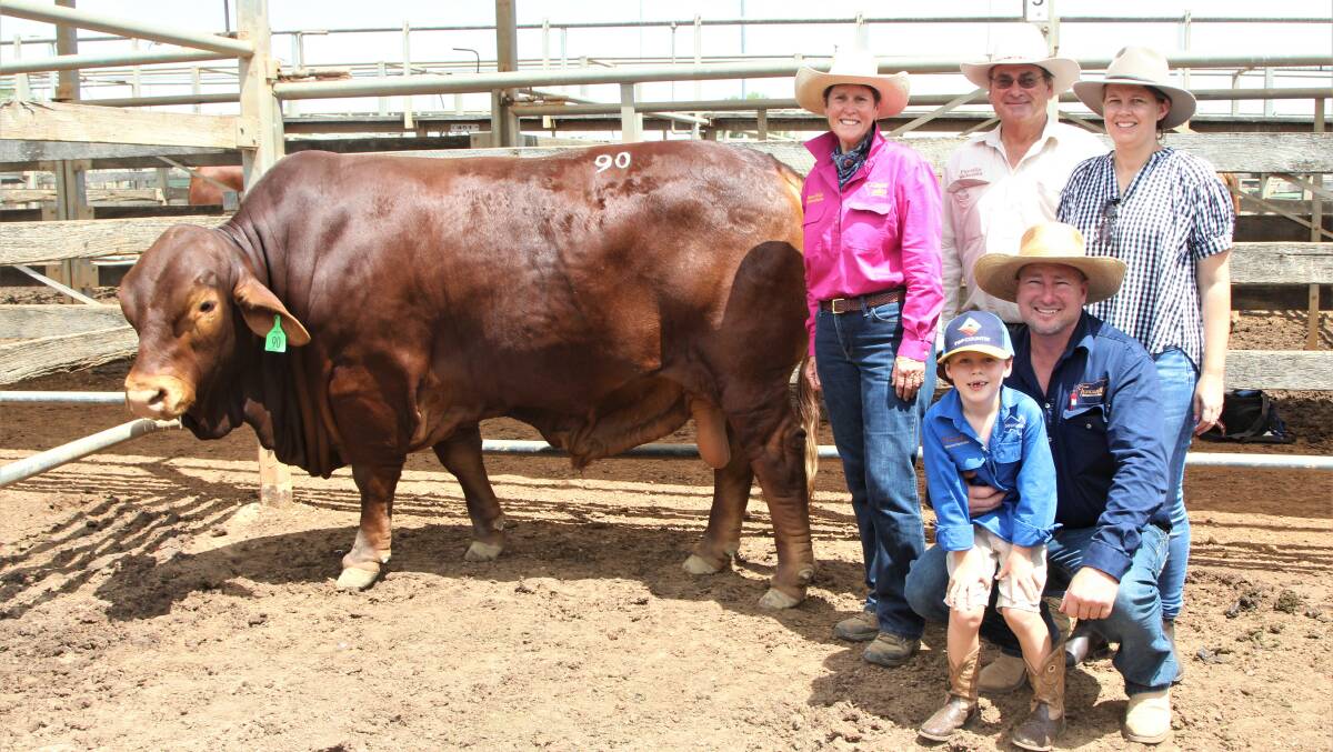 Wallace Vale Jonah (P) and vendors Jenny and Roger Underwood with purchasers Lara, Thomas and Derek Mays, Boonah.