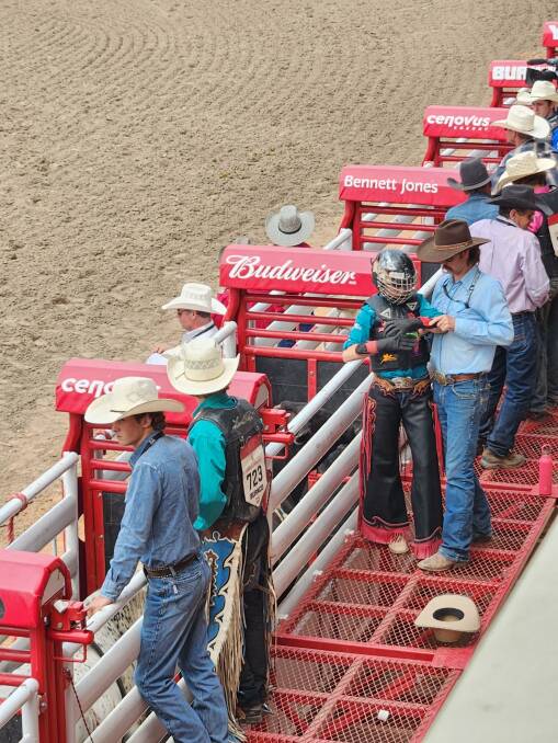 Young women preparing to compete in the junior bull ride at the Calgary Stampede. Picture: Sally Gall