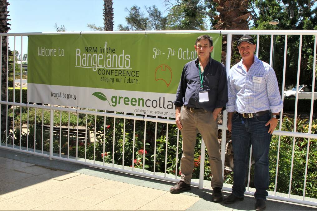 Greencollar's Mike Berwick and Jamie Dennison had plenty of interest for their carbon farming model at the rangelands conference. Photo - Sally Gall.