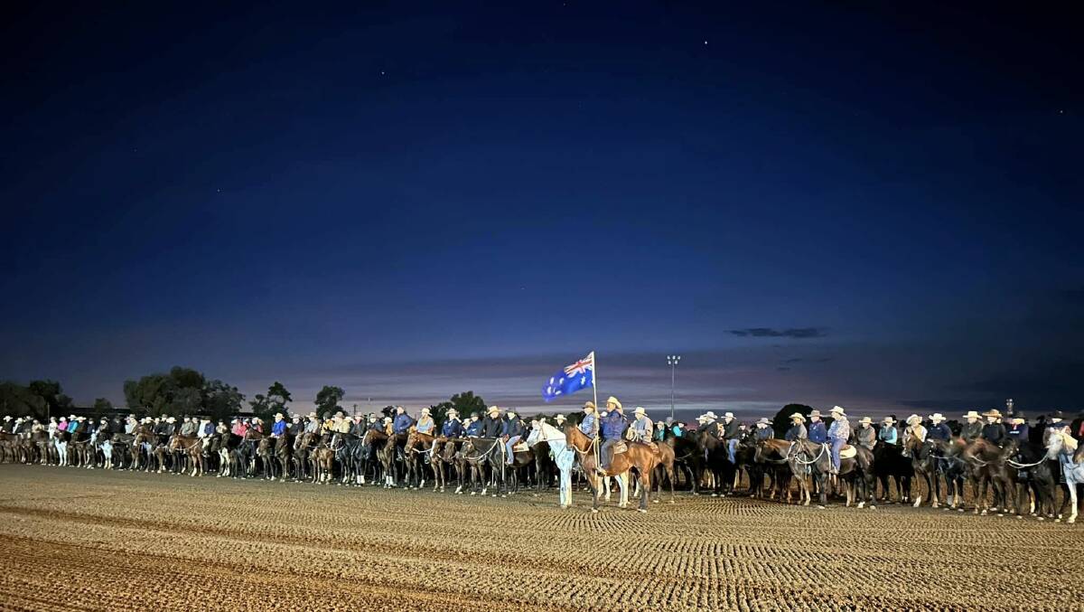 Participants in the Australian Campdrafting Association national finals paid tribute to Australia's Light Horsemen with a 140-strong turnout for a dawn service, organised by the Darling Downs branch of the Australian Stock Horse Society. Picture: Sara Jago