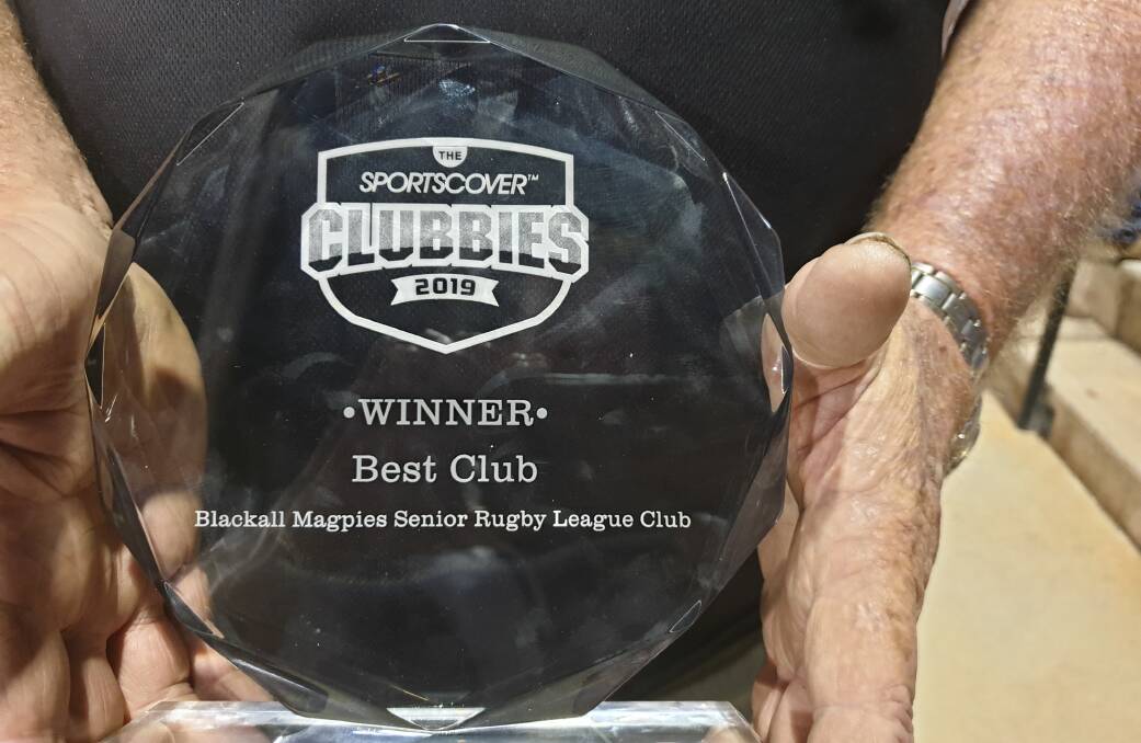 A close-up view of the 2019 Clubbies Best Club trophy.