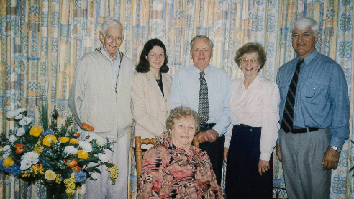 Lady Pearl Logan, second right, pictured with her husband Sir Douglas Logan, Olivia Katter, Joh Bjelke-Petersen, Bob Katter and front, Flo Bjelke-Petersen.