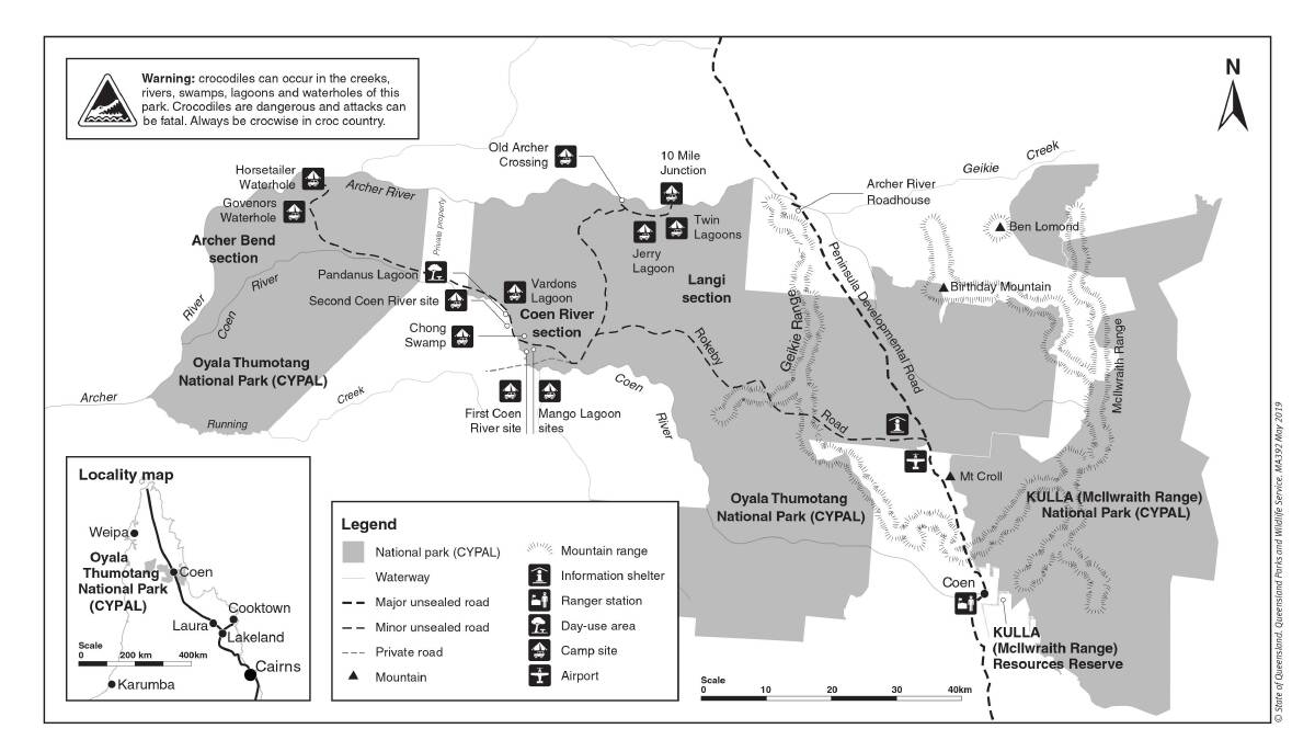 A Queensland government map of the Oyala Thumotang National Park located on Cape York.