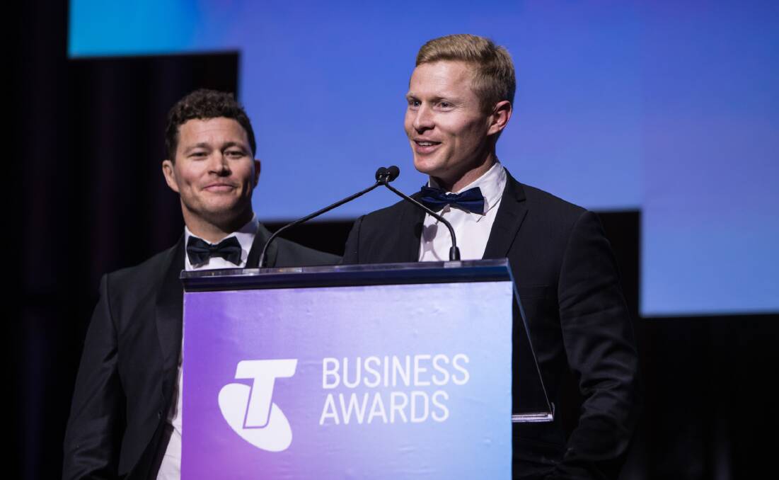 Luke and Casey Brown collecting their award for best small business.