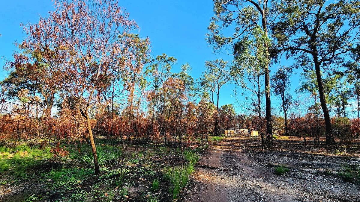 Bushfire flames enveloped properties like this one in the Tara region. Picture: Sally Gall