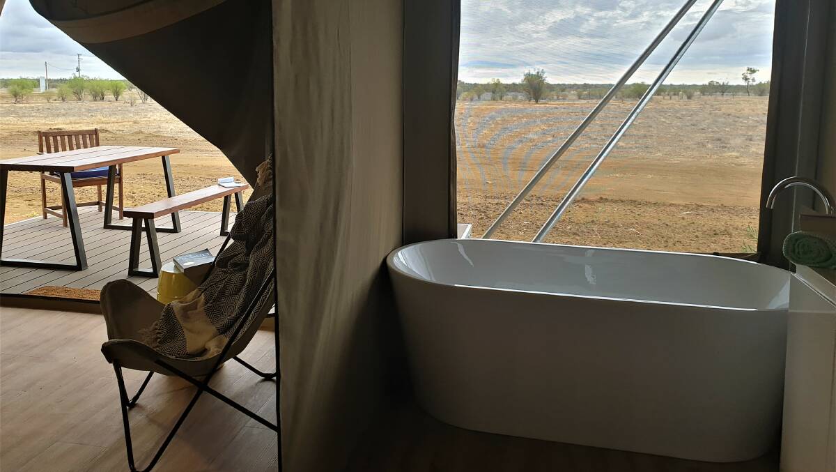 Taking a bath is a close to nature experience at the Mitchell Grass Retreat north of Longreach.