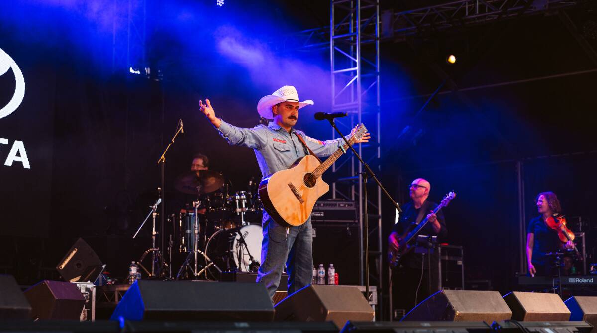 Wade Forster on the big stage at the Tamworth Country Music Festival on Sunday evening. Picture: Supplied