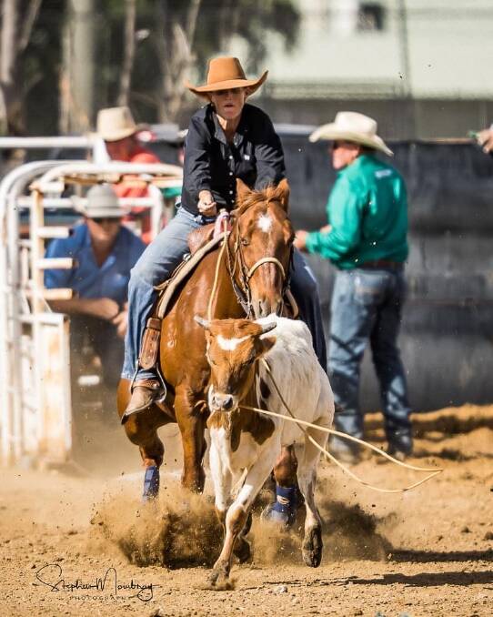 Jane Ryan and Deadly competing in the breakaway roping event at Road to Rodeo. Picture: Stephen Mowbray