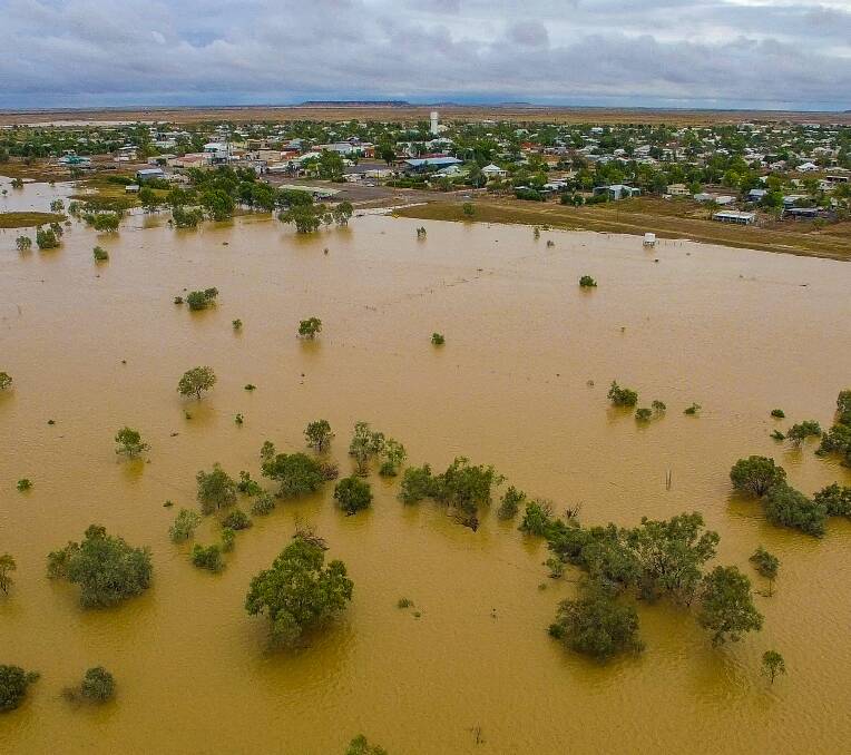 Encroachment: Floodwater from the Western River creep up to the outskirts of Winton. Picture: Winton Shire Council.