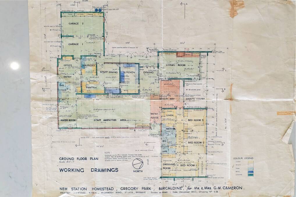 The architect's working drawings for the mid-1960s-era double brick home.