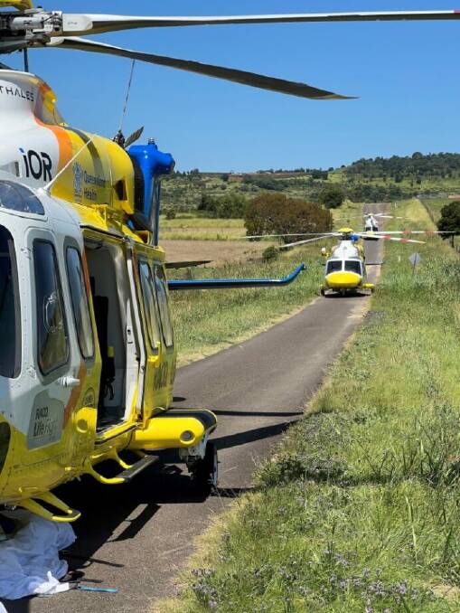 LifeFlight helicopters attending a multi-vehicle accident in the Toowoomba region. Picture: Supplied