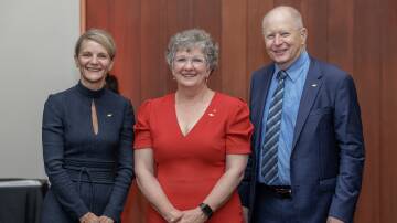 Meredith Staib, CEO RFDS (Queensland Section), Georgie Somerset, incoming chair RFDS (Queensland Section), and Russell Postle, outgoing chair. Picture supplied.