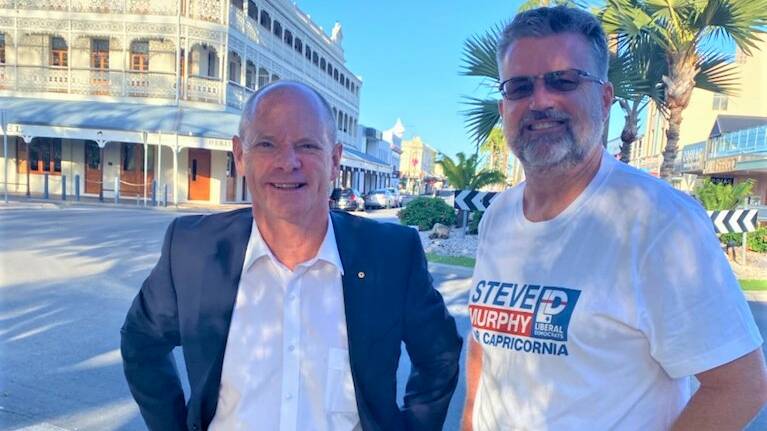 Liberal Democrats Senate candidate Campbell Newman and Capricornia candidate Steve Murphy campaigning in Rockhampton. Picture supplied.