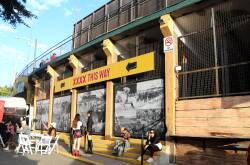 Images of years gone by now decorate the boarded up Cattleman's Bar at the Ekka. Picture: Sally Gall