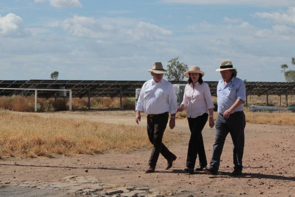 Eyes and ears: Vaughan Johnson and Mark O'Brien, pictured with Premier Annastacia Palaszczuk, will be advising on how to optimise various drought relief strategies. Picture: Sally Cripps.