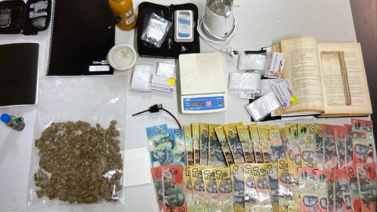 Some of the drugs, paraphernalia and cash seized as part of the raid in Augathella.