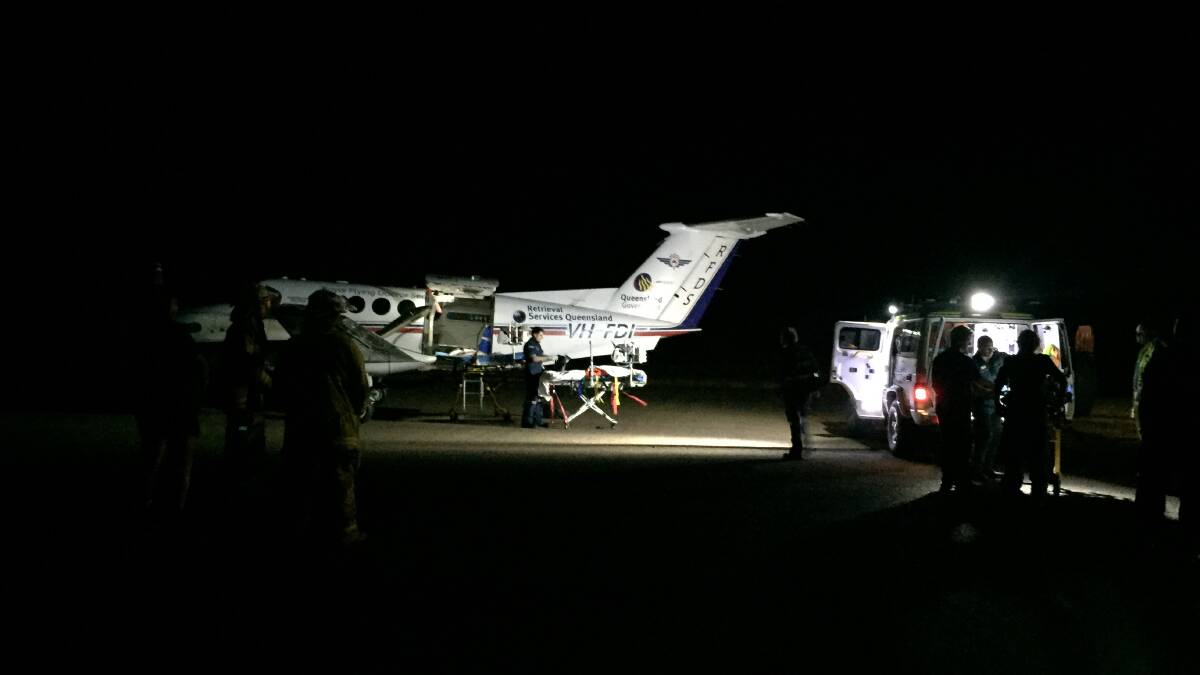 The Royal Flying Doctor Service (Queensland Section) undertook the night time retrieval of the two patients, in two separate planes. Picture supplied.