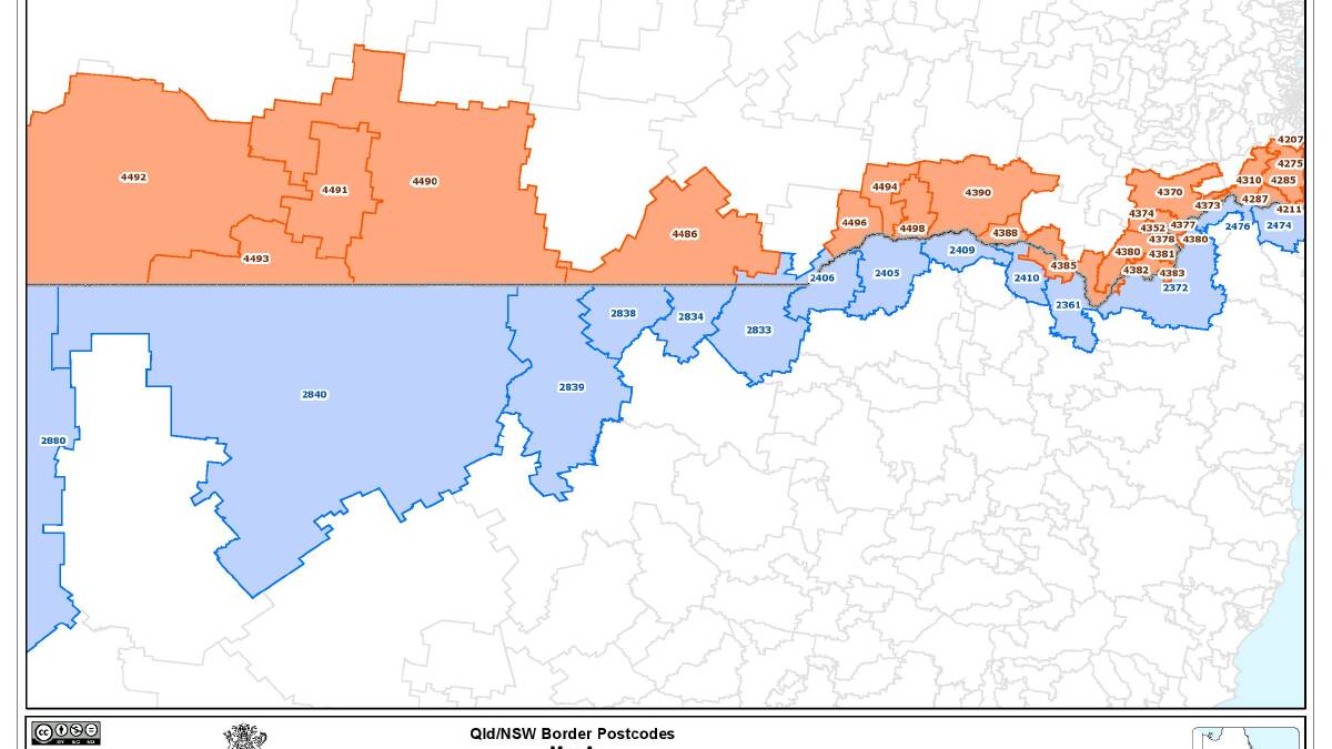The Queensland-NSW border zones that people can move between.