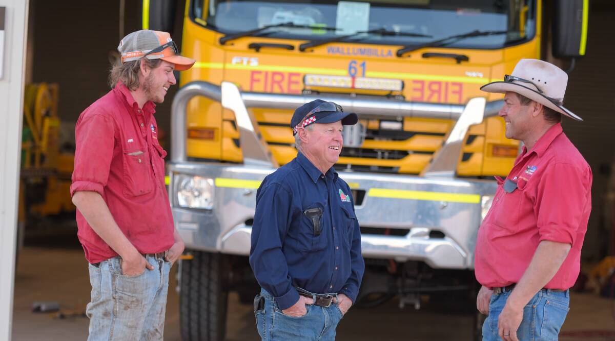 Wallumbilla Rural Fire Brigade's third officer Jamie Taylor, public liaison officer Fergus Seawright and first officer Michael Taylor. Picture: Lucy Kinbacher