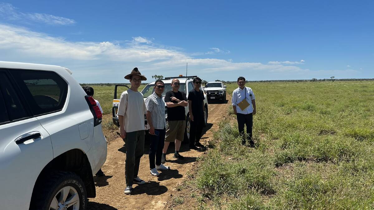 The delegation inspecting the paddocks around Longreach.