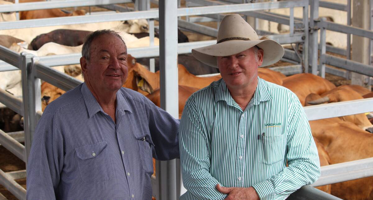 Vendor Russell Reed, The Hut Kunwarara, and Julian Laver, Livestock Manager Landmark, were happy with the May 17 sale at CQLX Gracemere.
